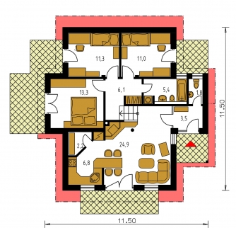 Image miroir | Plan de sol du rez-de-chaussée - BUNGALOW 75